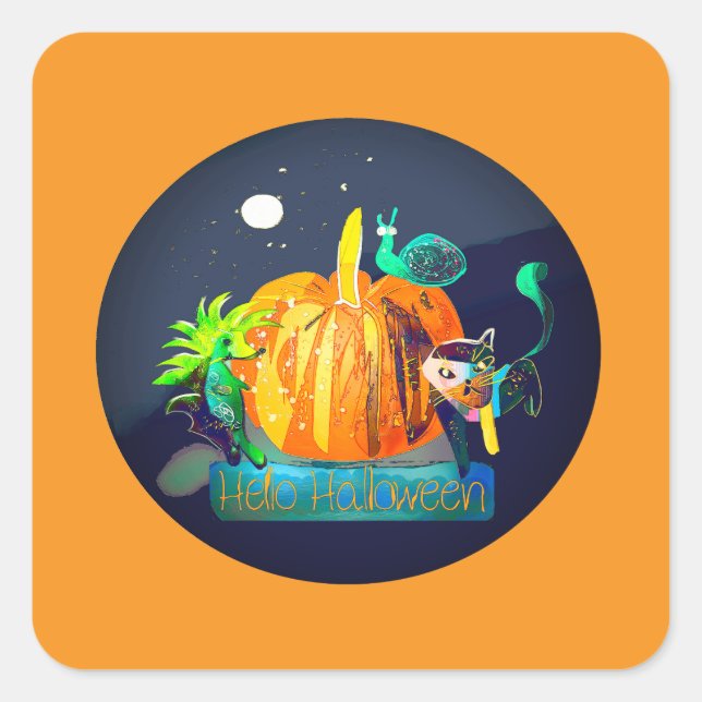 Halloween Stickers — Cartoon Pumpkin & Animals  (Front)