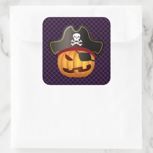 Halloween Stickers-Pirate Pumpkin Square Sticker (Bag)