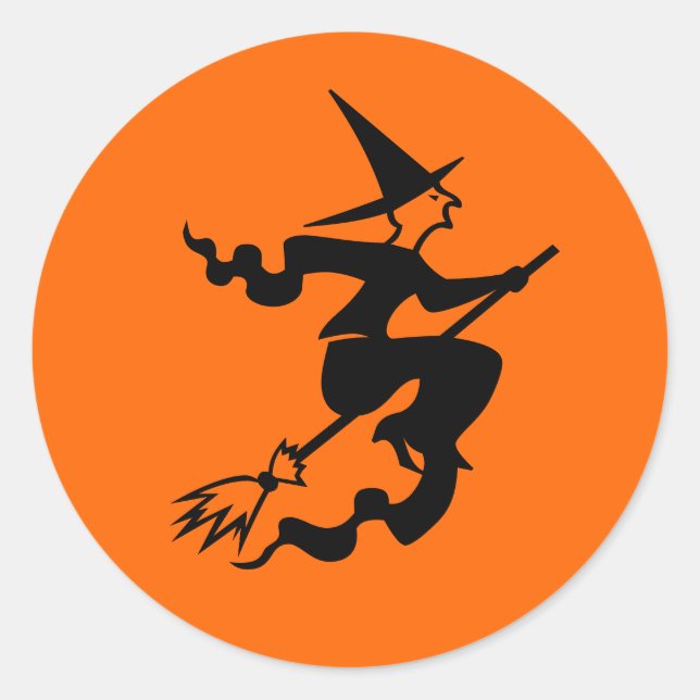 Halloween stickers | sealers with witch on a broom (Front)