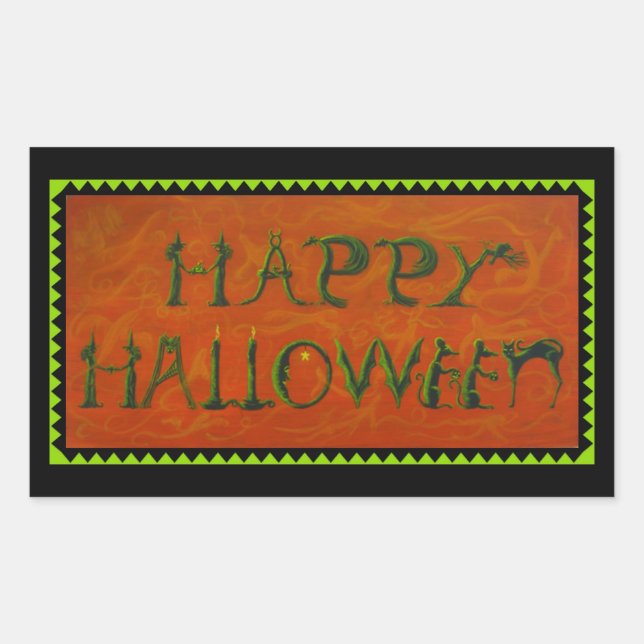 Halloween stickers,witch,black,cat,ghosts rectangular sticker (Front)