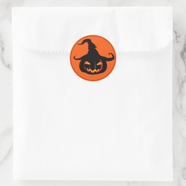Halloween Stickers-Witch Pumpkin Classic Round Sticker (Bag)