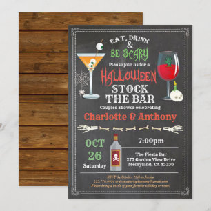 Halloween stock the bar couples shower chalkboard invitation