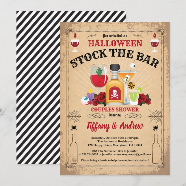 Halloween stock the bar couples shower invitation (Front/Back)