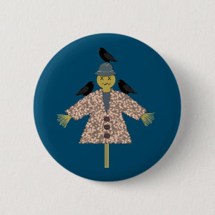 Halloween Straw Scarecrow and Ravens 6 Cm Round Badge