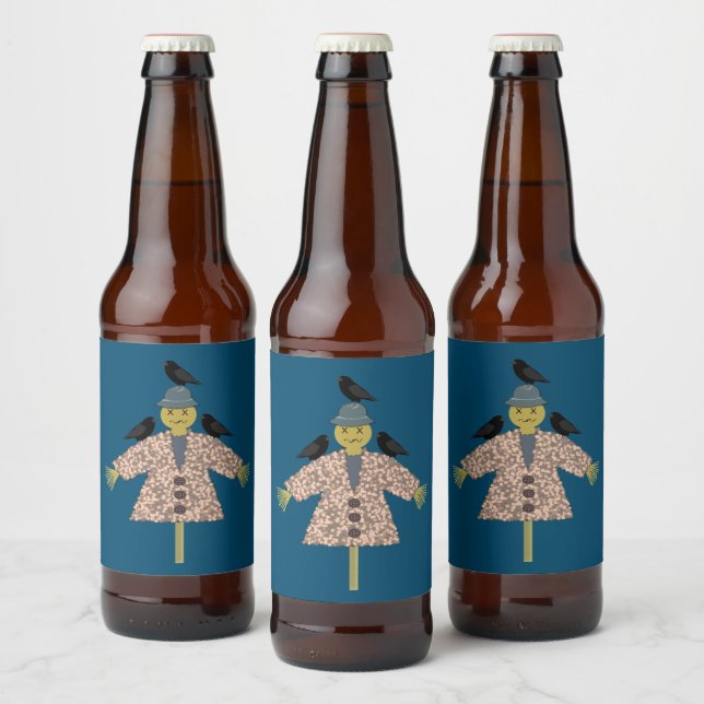 Halloween Straw Scarecrow and Ravens Beer Bottle Label (Bottles)