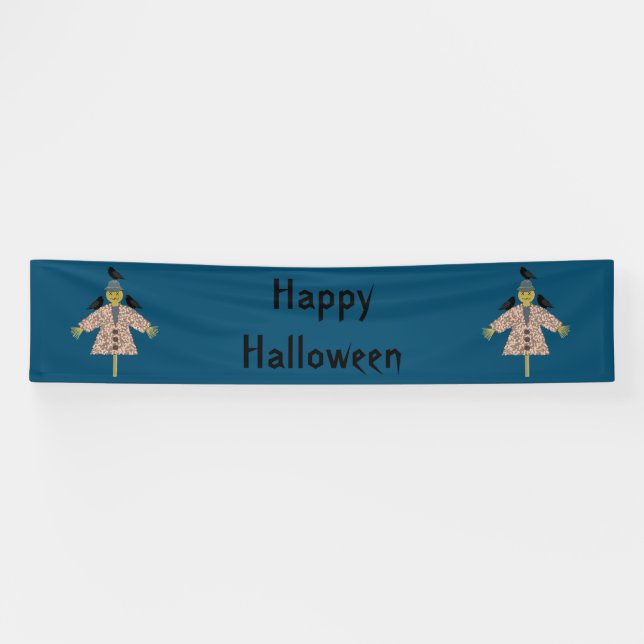Halloween Straw Scarecrow and Ravens Custom Banner (Horizontal)