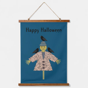 Halloween Straw Scarecrow and Ravens Custom Hanging Tapestry