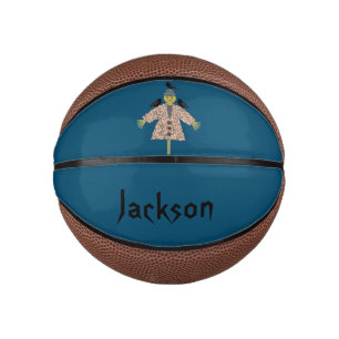 Halloween Straw Scarecrow and Ravens Custom Name Mini Basketball