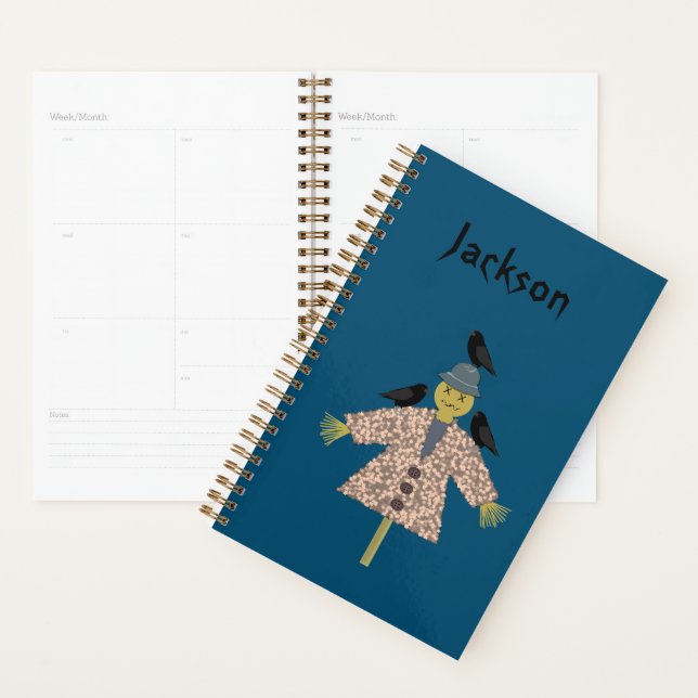 Halloween Straw Scarecrow and Ravens Custom Name Planner (Display)