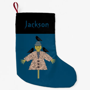 Halloween Straw Scarecrow and Ravens Custom Name Small Christmas Stocking