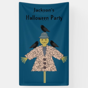 Halloween Straw Scarecrow and Ravens Custom Party Banner