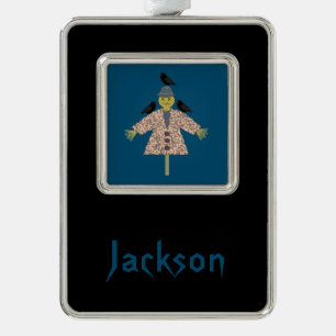 Halloween Straw Scarecrow and Ravens Custom Silver Plated Framed Ornament