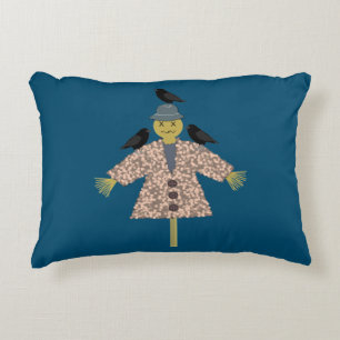 Halloween Straw Scarecrow and Ravens Double Sided Decorative Cushion