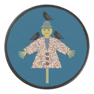 Halloween Straw Scarecrow and Ravens Hockey Puck