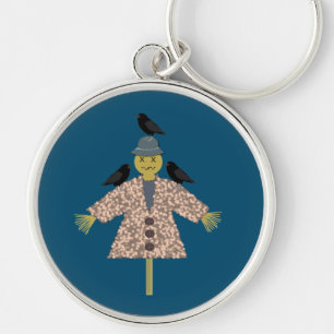 Halloween Straw Scarecrow and Ravens Key Ring