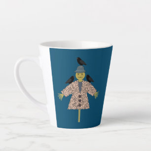 Halloween Straw Scarecrow and Ravens Latte Mug