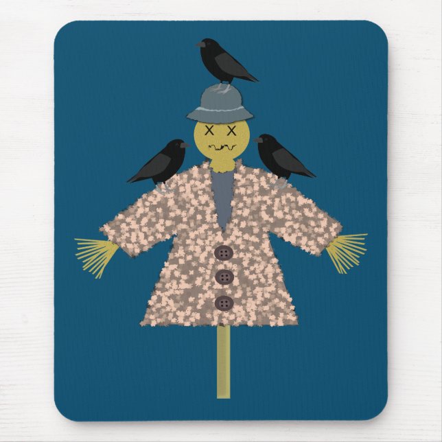 Halloween Straw Scarecrow and Ravens Mouse Mat (Front)