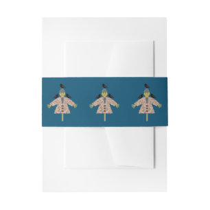 Halloween Straw Scarecrow and Ravens Patterned Invitation Belly Band