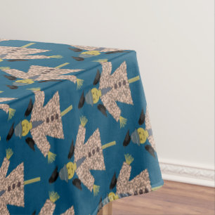 Halloween Straw Scarecrow and Ravens Patterned Tablecloth