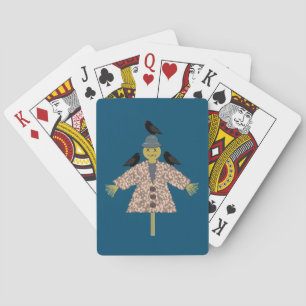 Halloween Straw Scarecrow and Ravens Playing Cards