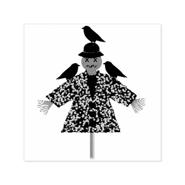 Halloween Straw Scarecrow and Ravens Self-inking Stamp (Design)
