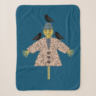 Halloween Straw Scarecrow and Ravens Sherpa Blanket
