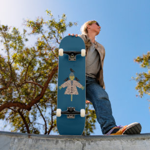 Halloween Straw Scarecrow and Ravens Skateboard