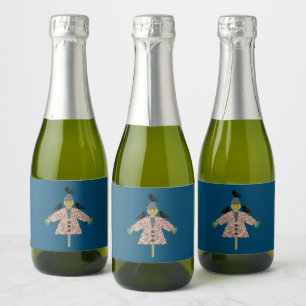 Halloween Straw Scarecrow and Ravens Sparkling Wine Label