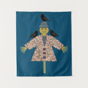 Halloween Straw Scarecrow and Ravens Tapestry