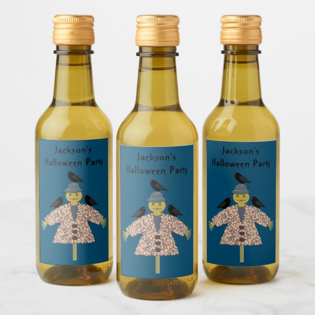 Halloween Straw Scarecrow and Ravens Wine Label (Bottles)