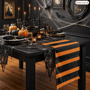 Halloween Stripe Pumpkin Orange & Black Short Table Runner