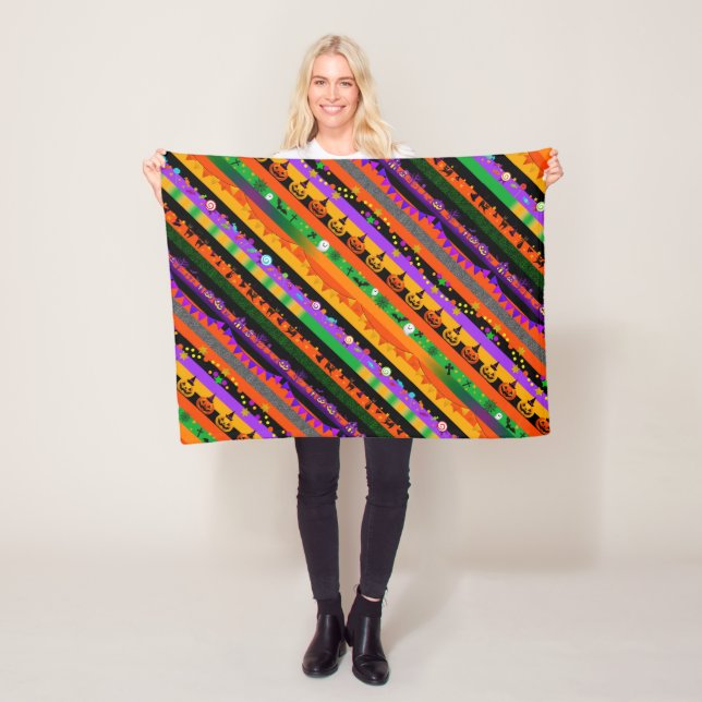 Halloween Striped Icons Fleece Blanket (In Situ)