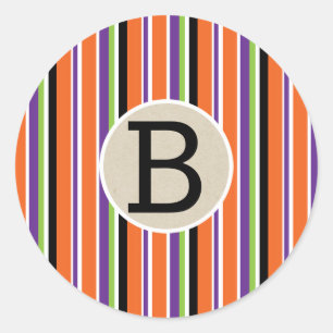 Halloween Stripes Colourful Monogram Party Favour Classic Round Sticker