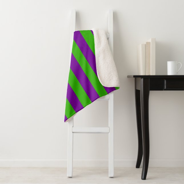 Halloween Stripes in Purple and Green Sherpa Blanket (In Situ)