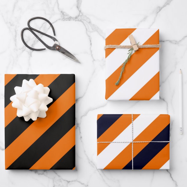 Halloween Stripes Orange White Black  Wrapping Paper Sheet (Front)