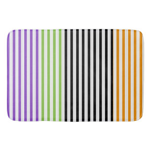 Halloween Stripes Purple Green Black Orange Bath Mat