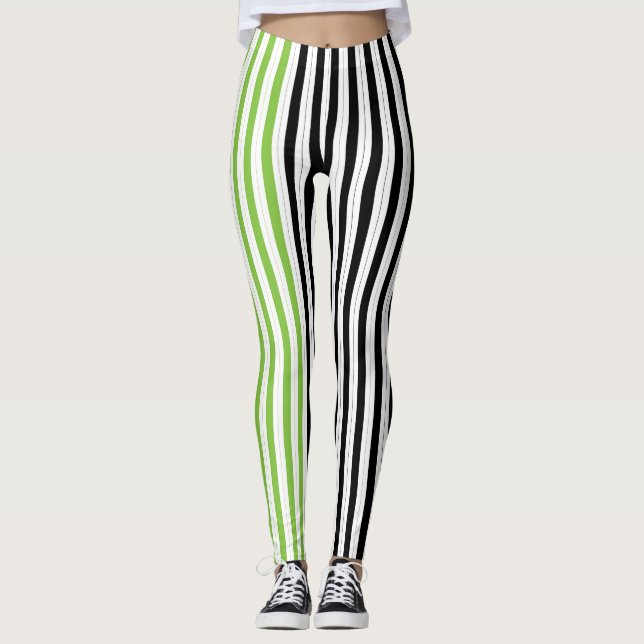 Halloween Stripes Purple Green Black Orange Leggings (Front)
