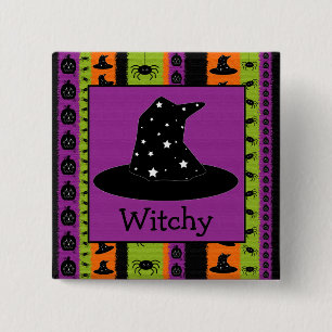 Halloween Stripes Witch Hat Button