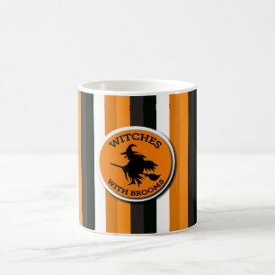 Halloween Stripes Witches with Brooms Pattern Coffee Mug