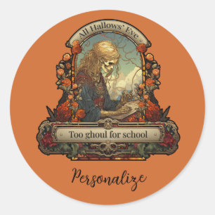 Halloween Student Skeleton Funny Quote Personalise Classic Round Sticker