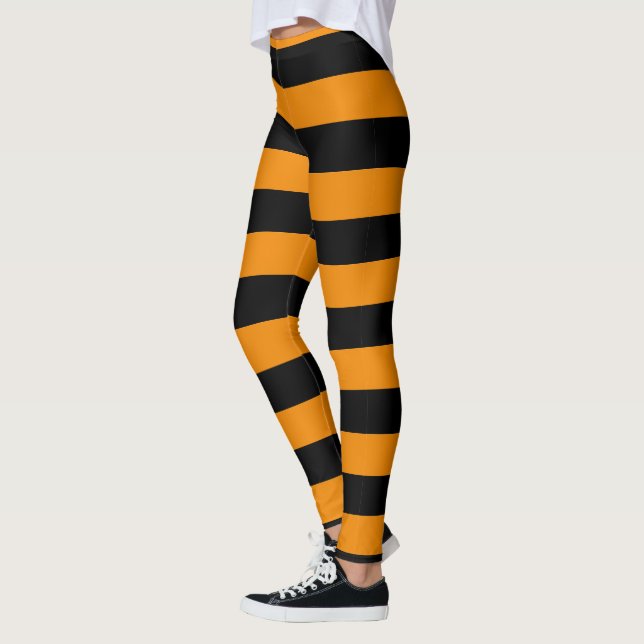 Halloween Style Orange And Black Striped Leggings (Left)