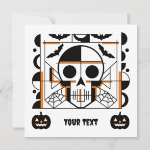 Halloween-style skull, bats, spider webs