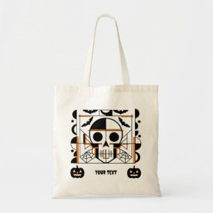 Halloween-style skull, bats, spider webs tote bag