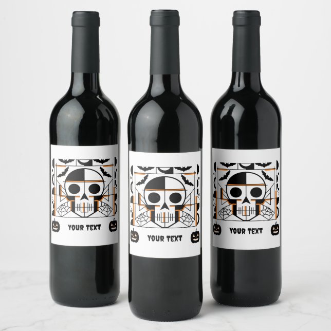 Halloween-style skull, bats, spider webs wine label (Bottles)