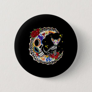 Halloween Sugar Skull Chihuahua and Moon Lover  6 Cm Round Badge