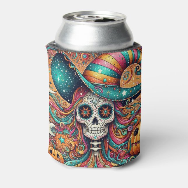 Halloween Sugar Skull, Ghost and Pumpkins Can Cooler (Can Back)