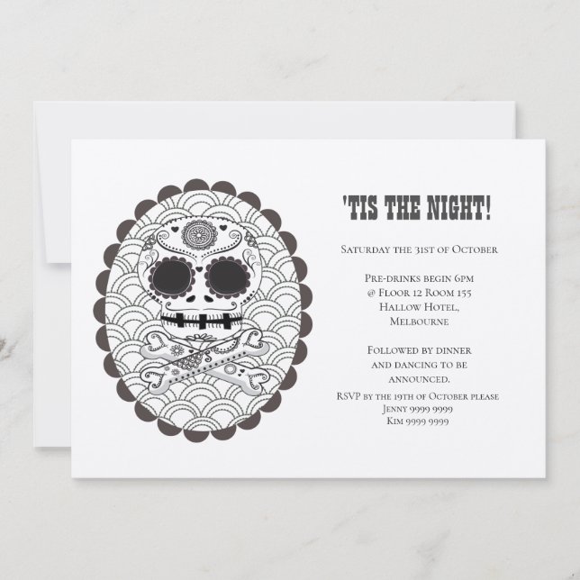 Halloween Sugar Skull n Crossbone Kraft Invitation (Front)