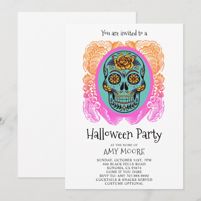 Halloween Sugar Skull Party Invitation (Front/Back)