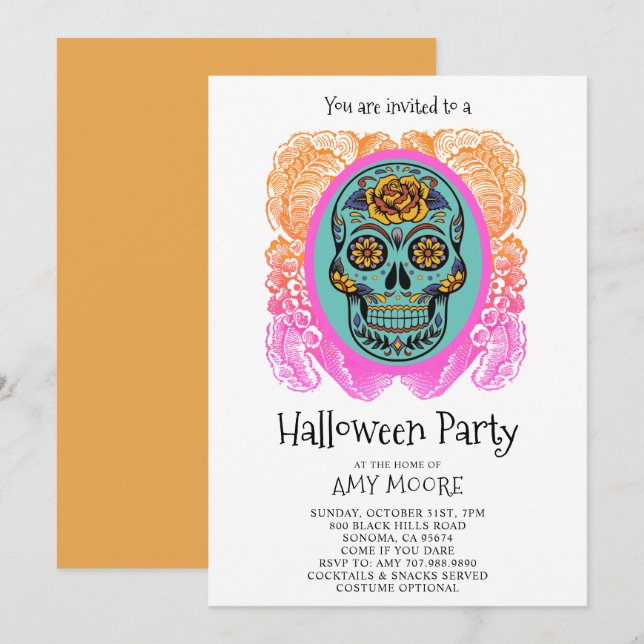 Halloween Sugar Skull Party Invitation (Front/Back)