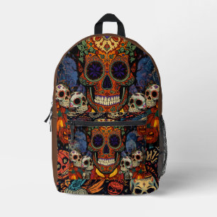 Halloween,Sugar Skull Pumpkin Fiesta, Calavera Printed Backpack